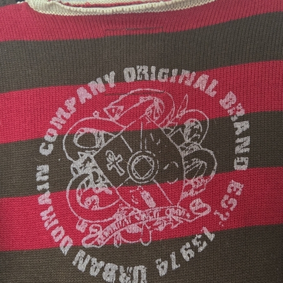 DUKE L Red‎ and Brown Striped Cropped Wool Rugby Sweater - Picture 3 of 9